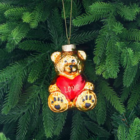 Игрушка ёлочная Yancheng Shiny стеклянная мишка с сердцем