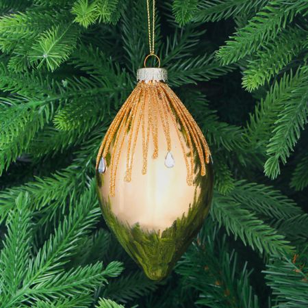 Игрушка ёлочная Yancheng Shiny шар стеклянный с узором из блёсток 7х14 см