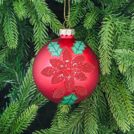 Шар стеклянный Yancheng Shiny с новогодним узором цветок 8 см