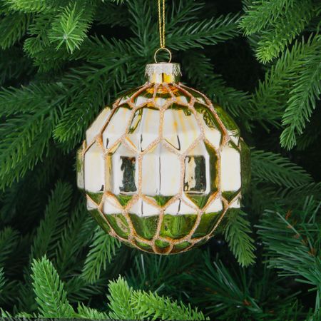 Игрушка ёлочная Yancheng Shiny шар стеклянный золотистый с узором из блёсток 10 см