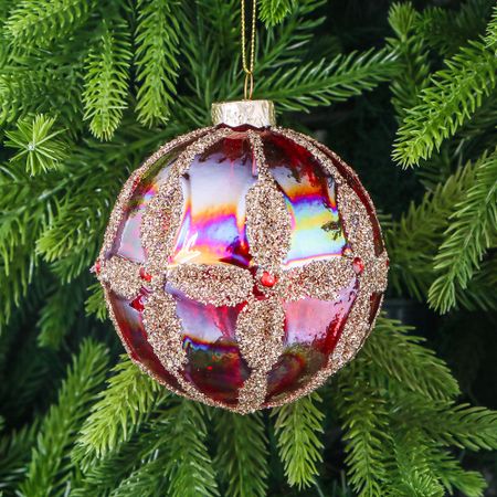 Шар Yancheng Shiny стеклянный новогодний с цветочным узором 10 см
