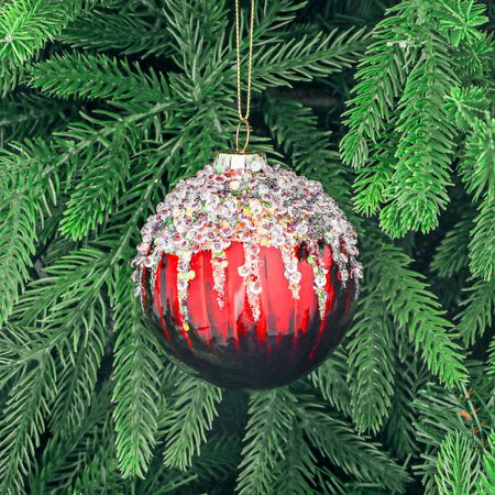 Шар стеклянный Yancheng Shiny красный с серебряными паетками 8 см