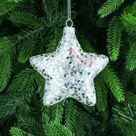 Игрушка ёлочная Yancheng Shiny стеклянная серебристая звезда 10х5х10 см