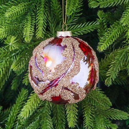 Шар Yancheng Shiny стеклянный новогодний с золотистым узором 10 см