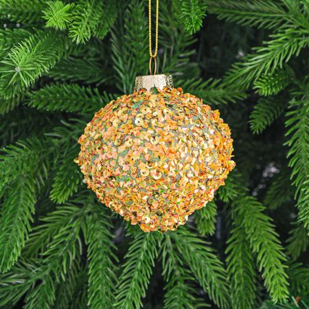 Игрушка ёлочная Yancheng Shiny шар стеклянный с золотым украшением 8 см