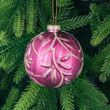 Игрушка ёлочная Yancheng Shiny Игрушка ёлочная Yancheng Shiny шар стеклянный розовый с золотистым узором 8 см