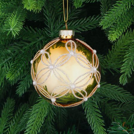 Игрушка ёлочная Yancheng Shiny шар стеклянный золотистый с орнаментом 8 см