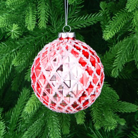 Игрушка ёлочная Yancheng Shiny стеклянный шар красный с паетками 10 см