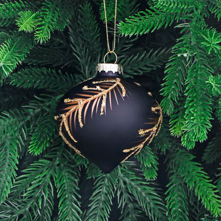 Шар стеклянный Yancheng Shiny черный с золотым узором 8 см