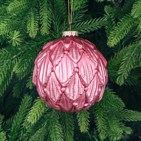 Игрушка ёлочная Yancheng Shiny шар стеклянный розовый с орнаментом 10 см