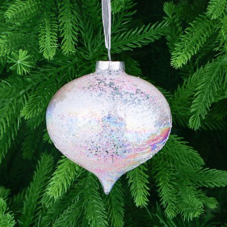 Игрушка ёлочная Yancheng Shiny луковица стеклянная белая с блёстками 10 см