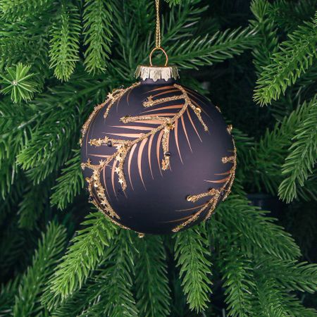 Игрушка ёлочная Yancheng Shiny шар стеклянный чёрный с золотистым узором 8 см