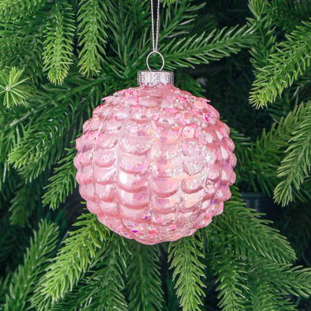 Игрушка ёлочная Yancheng Shiny шар стеклянный розовый с орнаментом 8 см