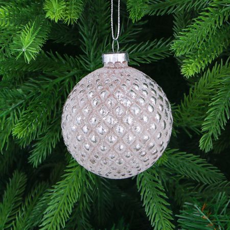 Игрушка ёлочная Yancheng Shiny шар стеклянный серебристый с орнаментом 8х8х8 см