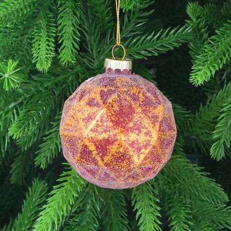 Игрушка ёлочная Yancheng Shiny шар стеклянный новогодний с золотистым узором 8 см