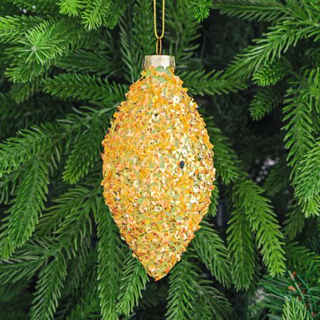 Игрушка ёлочная Yancheng Shiny шар стеклянный с золотистым украшением 6,5х13 см