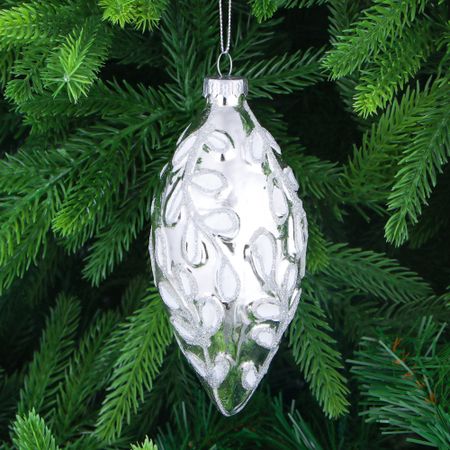 Игрушка ёлочная Yancheng Shiny серебристый с орнаментом 6х13,5 см