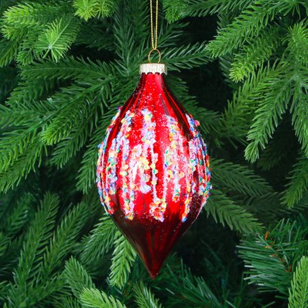 Игрушка ёлочная Yancheng Shiny шар красный с разноцветными узорами