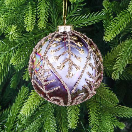 Шар Yancheng Shiny стеклянный новогодний с узором 10 см