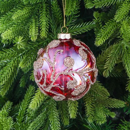 Шар Yancheng Shiny стеклянный новогодний с узором 10 см