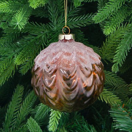 Игрушка ёлочная Yancheng Shiny шар стеклянный коричневый с орнаментом 10 см