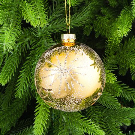 Шар Yancheng Shiny стеклянный с золотым узором снежинка 8 см