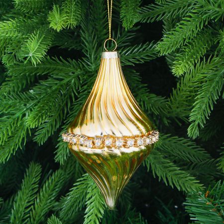 Игрушка ёлочная Yancheng Shiny шар стеклянный золотистый со стразами 7,5х14 см