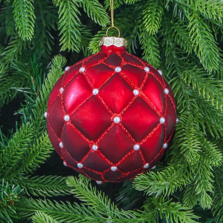 Шар стеклянный Yancheng Shiny красный с бусинами 10 см