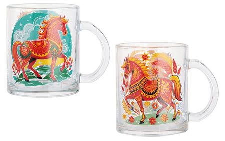 Кружка Хохлома Лошадь стекло, 320 мл 1 шт в ассортименте