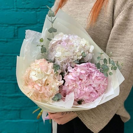 Букет живых цветов ЦВЕТЫ МИШКИ Букет из 3 гортензий искусственный букет гортензий из шелка