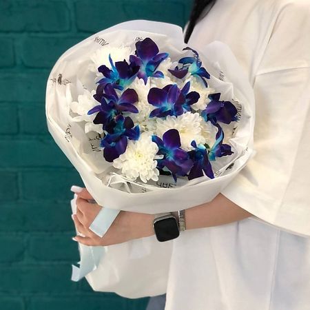 Букет живых цветов ЦВЕТЫ МИШКИ Букет из хризантемы и орхидеи (дендробиума) искусственные орхидеи wqnjin 60 см