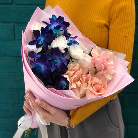 Букет живых цветов ЦВЕТЫ МИШКИ Букет из орхидеи (дендробиума) и хризантемы искусственные орхидеи wqnjin 60 см