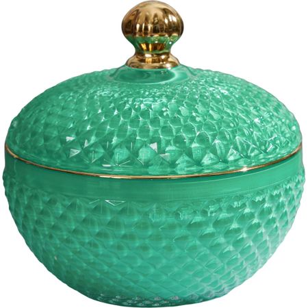 Конфетница Glasar с крышкой 12х12х12 см зеленая