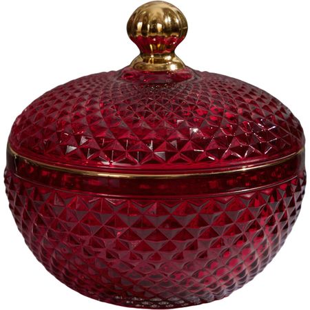 Конфетница Glasar с крышкой 12х12х12 см красная