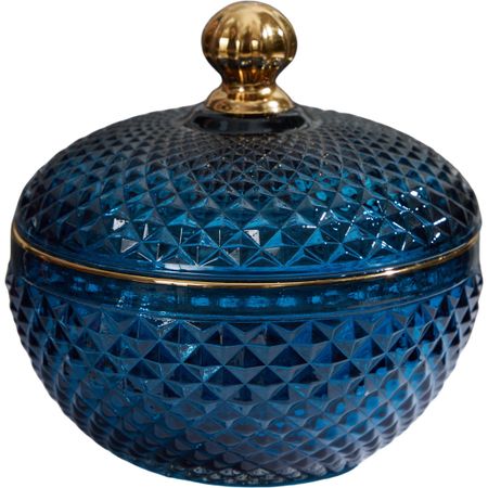 Конфетница Glasar с крышкой 12х12х12 см синяя