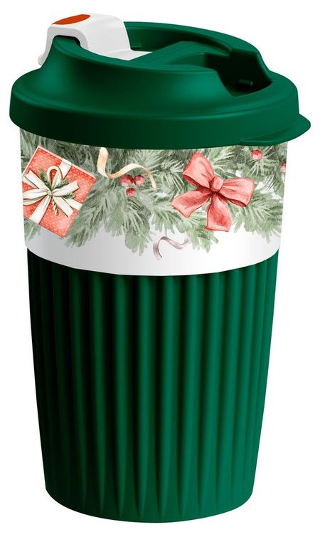 Стакан для горячих напитков Phibo Вокруг света Новый год с клапаном зеленый, 450 мл