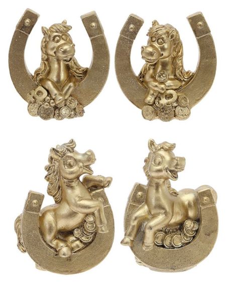 Фигурка декоративная Лошадка с подковой золотистая 7 см, 1 шт в ассортименте