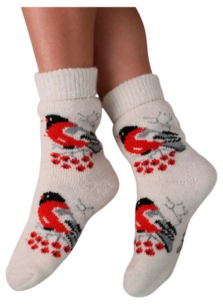 Носки женские новогодние John Jeniford Снегири шерстяные белые, р 25