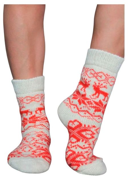 Носки женские новогодние John Jeniford Олени шерстяные молочно-красные, р 25