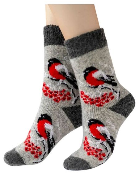 Носки женские новогодние John Jeniford Снегири шерстяные серые, р 23
