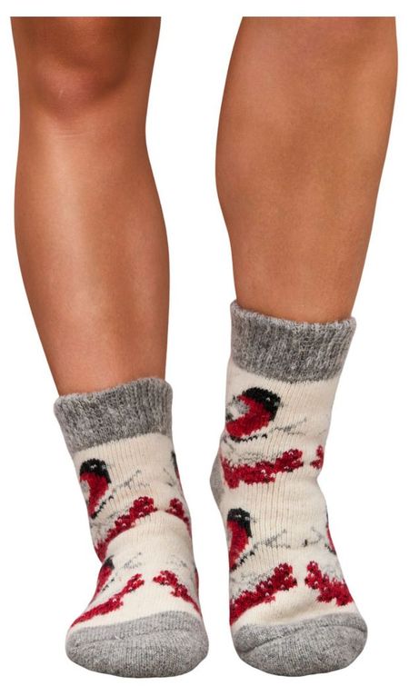 Носки женские новогодние John Jeniford Снегири шерстяные молочные, р 25