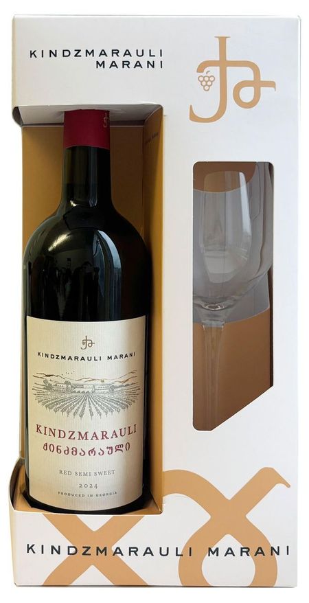 Вино Kindzmarauli Maran красное полусладкое Грузия, 0,75 л + бокал 270 мл