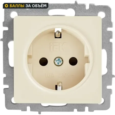 Розетка встраиваемая IEK Brite РС14-1-0-БрКр с заземлением со шторками цвет бежевый