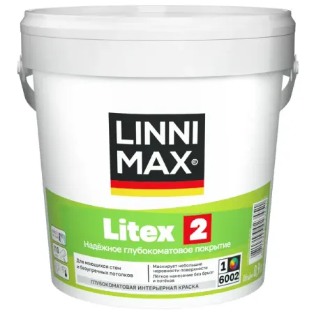 Краска для стен и потолков моющаяся Linnimax Litex 2 глубокоматовая цвет белый база A 0.9 л