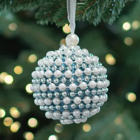Шар елочный KREAFORTA с бисером ø8 см голубой