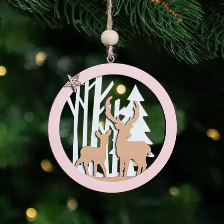 Украшение декоративное подвесное KREAFORTA Олени 9 см розовый