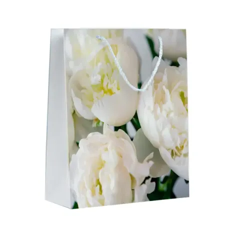 Пакет подарочный Симфония Белые пионы 32x26x12 см цвет белый