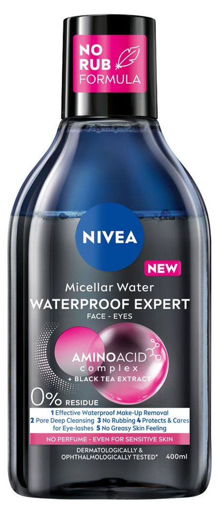 Мицеллярная вода NIVEA Waterproof Expert для стойкого макияжа для лица и глаз, 400 мл