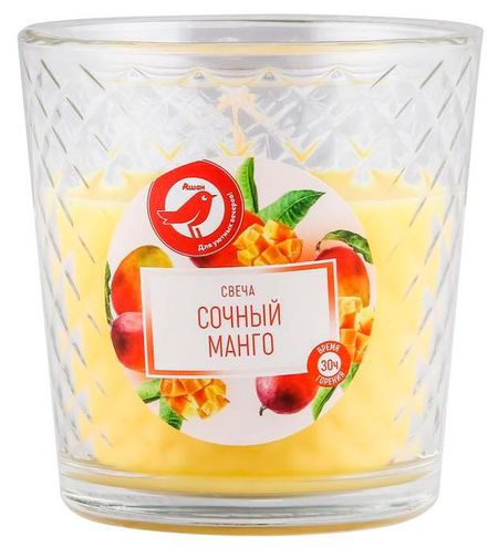 Свеча АШАН Красная птица с ароматом сочного манго в стакане, 30 ч
