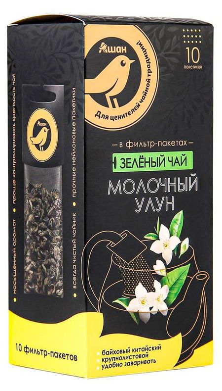 Чай зеленый в фильтрах АШАН Золотая птица Молочный улун для чайника, 10 шт х 5 г